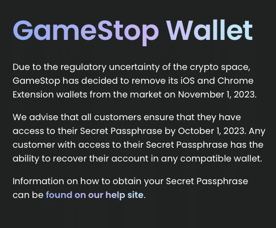 GameStop Drops Crypto Wallet from Its Marketplace