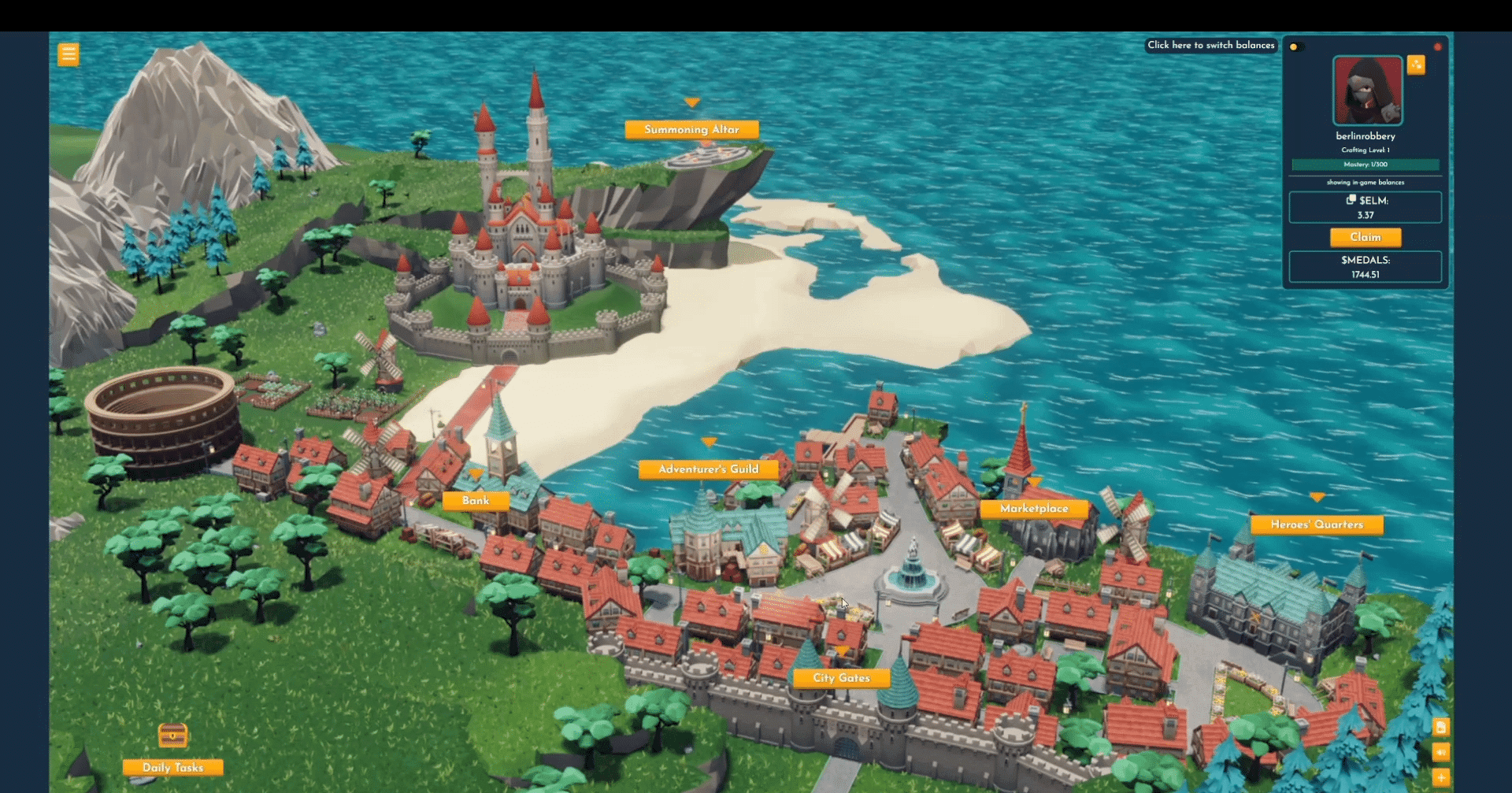 Tales of Elleria, ein 3D-GameFi-Rollenspiel. Es bietet Rollenspielerlebnis und ermöglicht es Spielern, Helden zu beschwören, an Missionen teilzunehmen und sich auf Quests einzulassen.